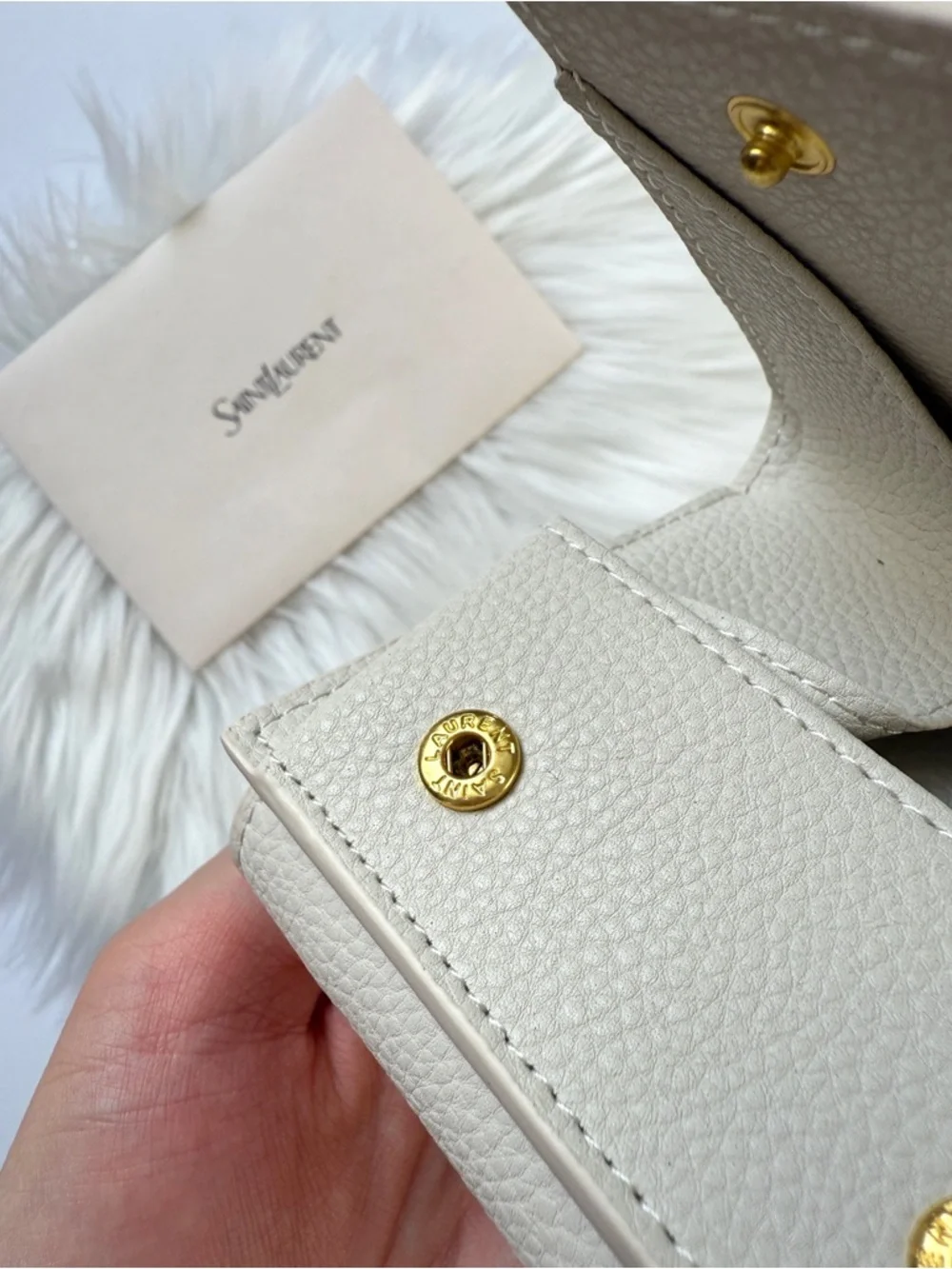Saint Laurent Cream Wallet with Gold YSL logo NEW - Picture 6 of 13